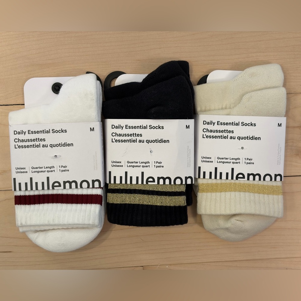 Lululemon Daily Essential Socks NWT - size Medium - quarter length - 3 pairs